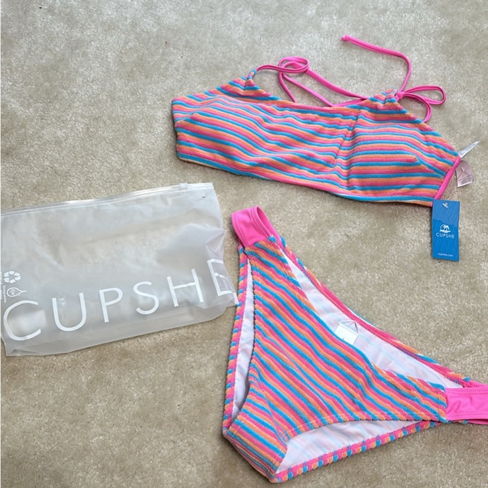 Cupshe striped bikini set Large NWT